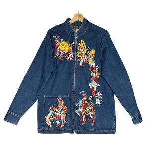 Bob Mackie Wearable Art Denim Jacket Embroidered 90's Marching Band‎ Patriotic L